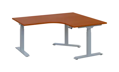 FLEXIERGO 90 160-140 výškově nastavitelný stůl, rohový, pravý, kovová podnož stříbrná, deska 25 mm, široký 1600 mm, třešeň šumavská